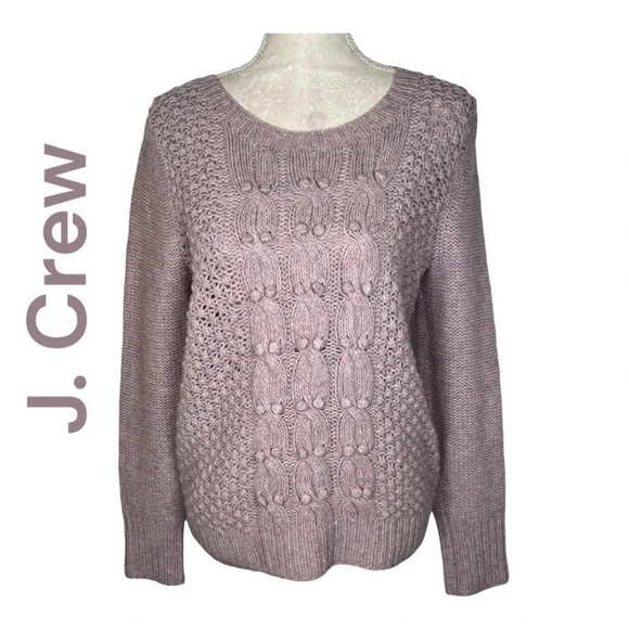 J. Crew Sweater Women's Medium Lilac‎ Lambs Wool Hand Chunky Knit Rib Trim - Picture 1 of 6